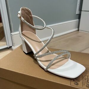 White Heels With Sliver Rhinestones Straps